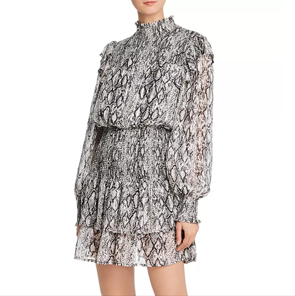 English Factory Black and White Snake-Print Long Sleeve Dress